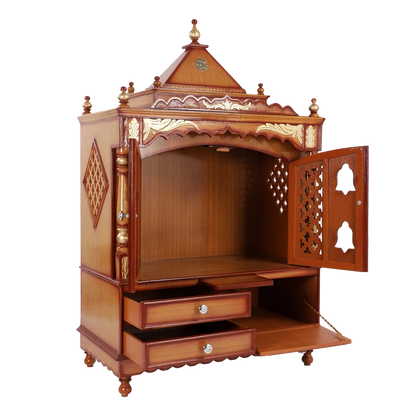 Sacred Home Large Floor Rested Pooja Mandir with Door (Teak Gold)