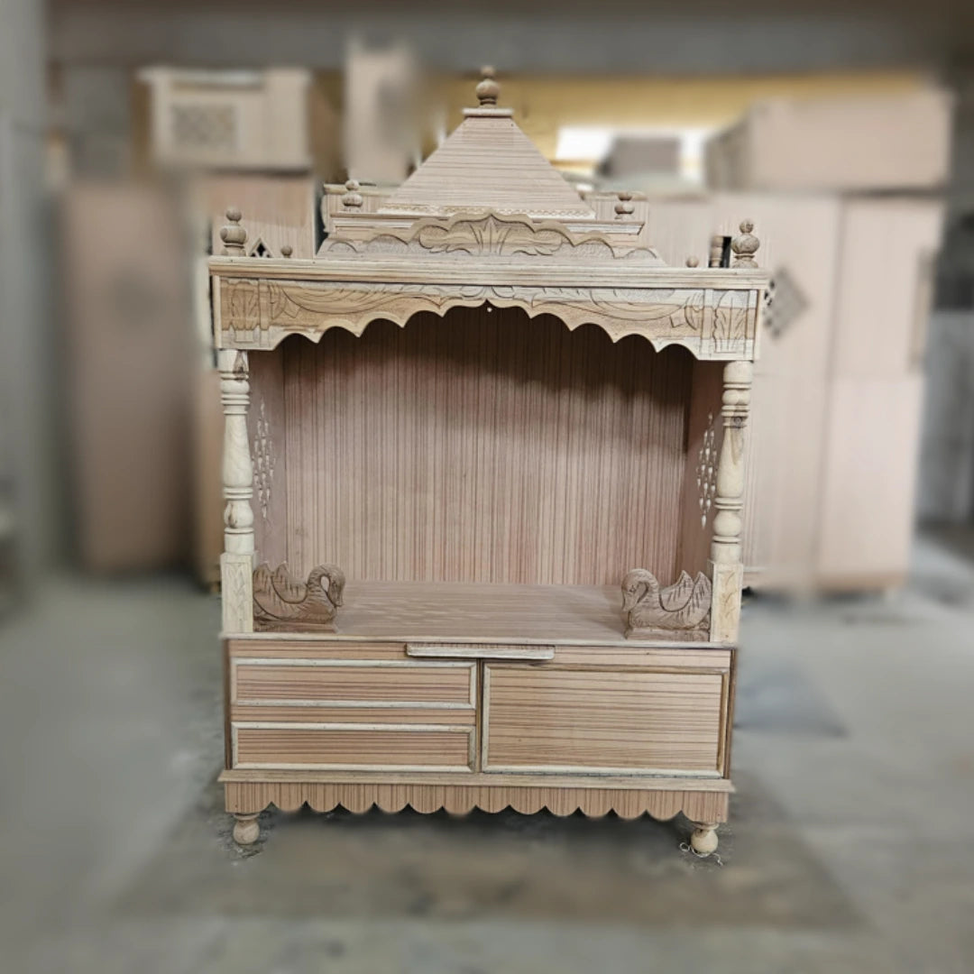 Sacred Home Large Floor Rested Pooja Mandir without Door (Brown Gold) raw image