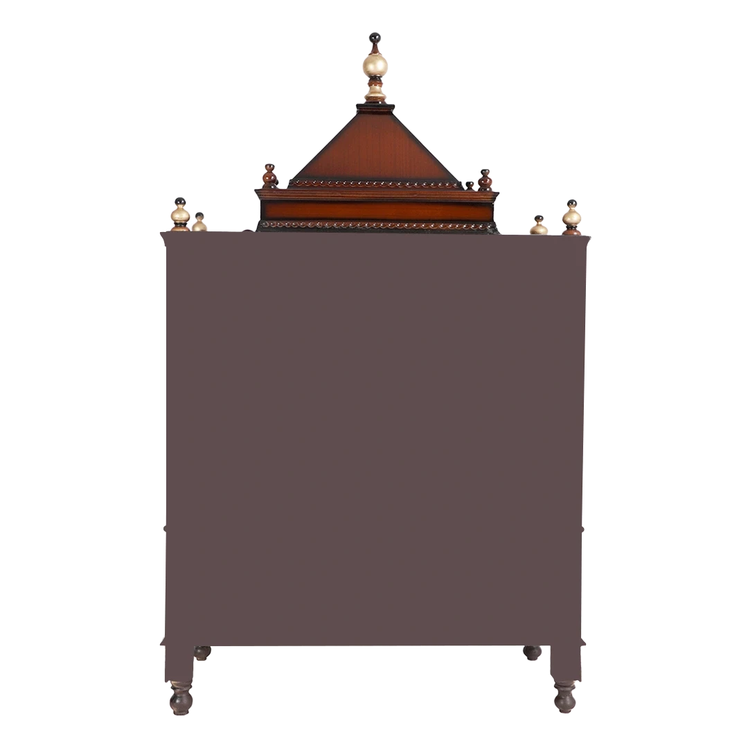 Sacred Home Large Floor Rested Pooja Mandir/Wooden temple for home in Brown Gold color back view
