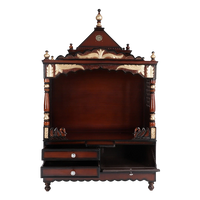 Sacred Home Large Floor Rested Pooja Mandir/Wooden temple for home in Brown Gold color front view open drawers