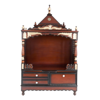 Sacred Home Large Floor Rested Pooja Mandir/Wooden temple for home in Brown Gold color front view