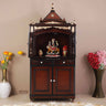 Sacred Palace Large Floor Rested Pooja Mandap with Door (Brown Gold)