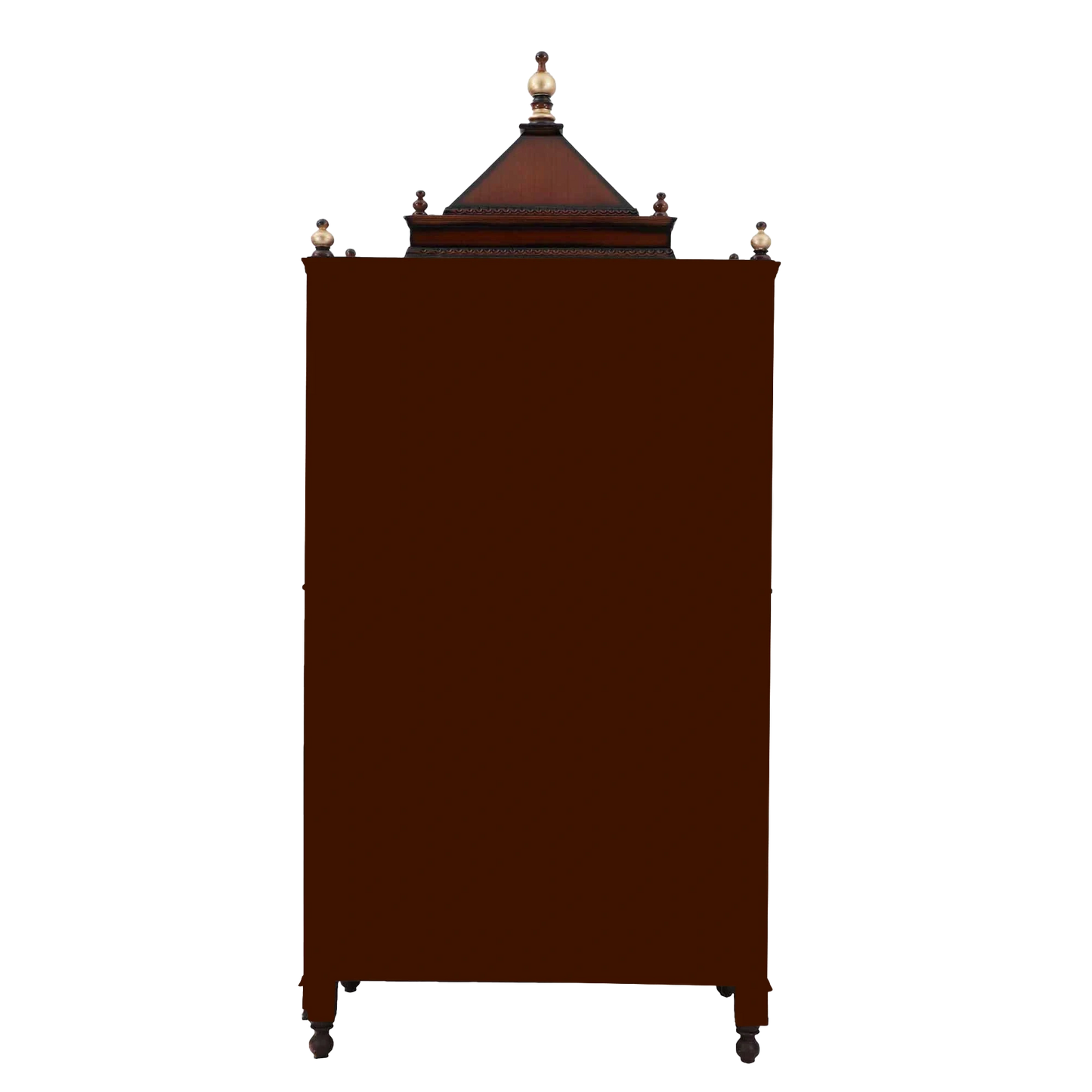 Sacred Palace Large Floor Rested Cupboard Pooja Mandir/Wooden temple with doors for home in Brown Gold color back view