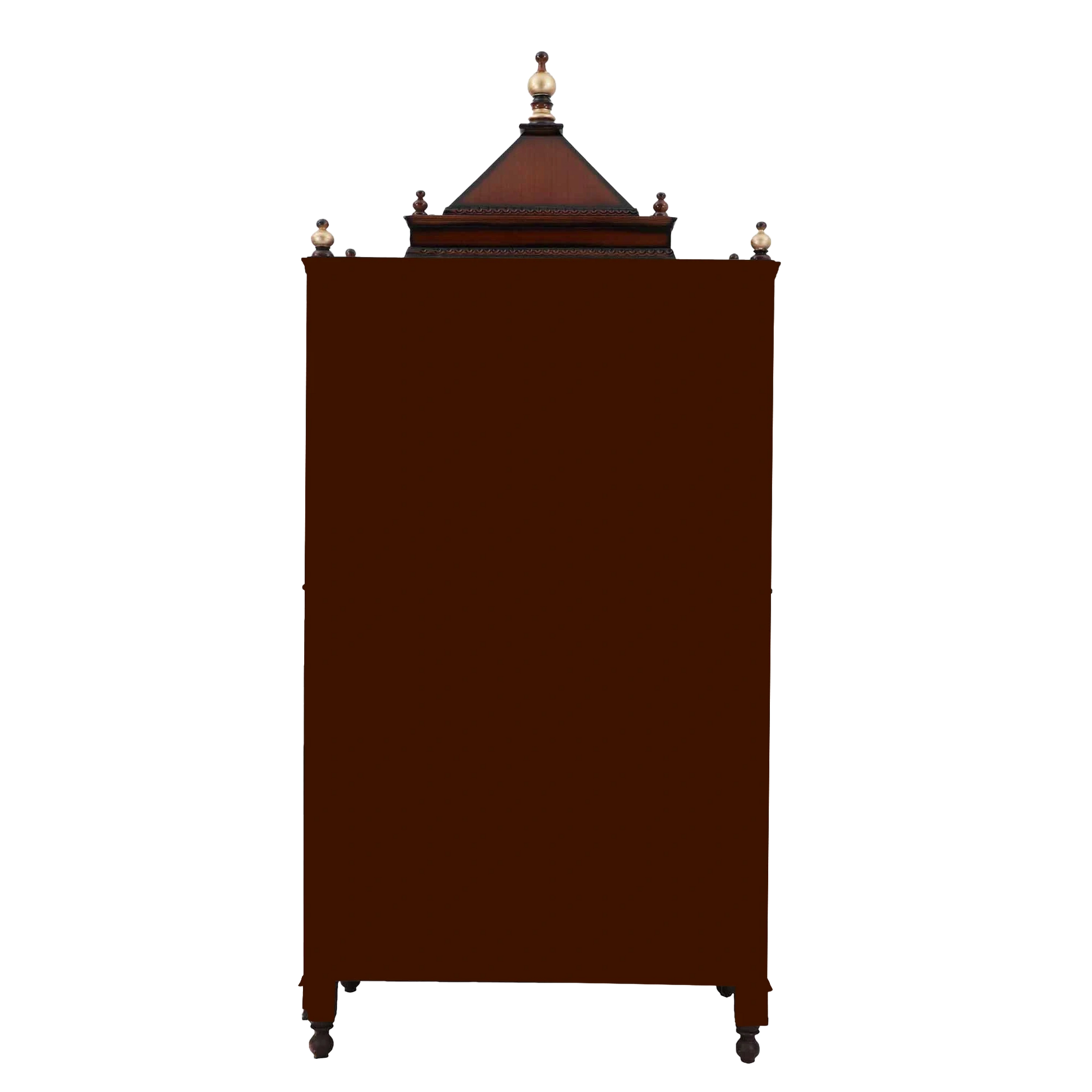 Sacred Palace Large Floor Rested Cupboard Pooja Mandir/Wooden temple with doors for home in Brown Gold color back view