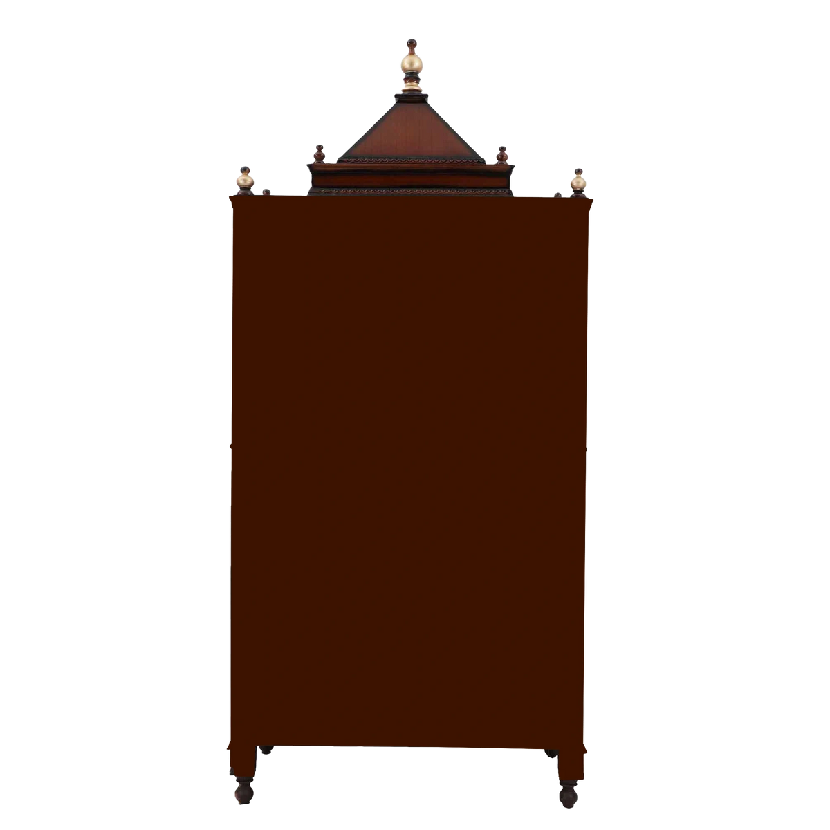 Sacred Palace Large Floor Rested Cupboard Pooja Mandir/Wooden temple with doors for home in Brown Gold color back view