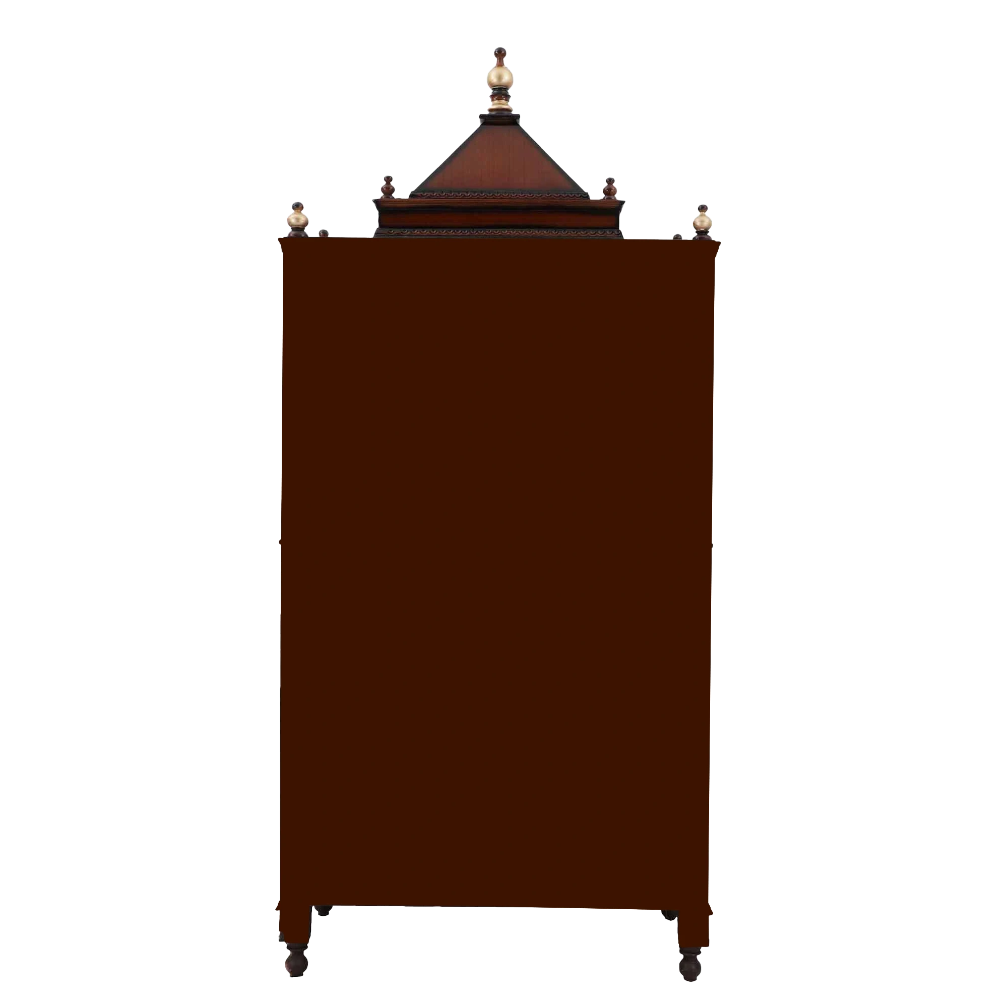 Sacred Palace Large Floor Rested Cupboard Pooja Mandir/Wooden temple with doors for home in Brown Gold color back view