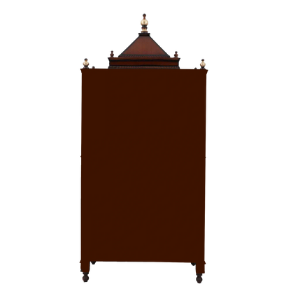 Sacred Palace Large Floor Rested Cupboard Pooja Mandir/Wooden temple with doors for home in Brown Gold color back view
