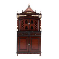 Sacred Palace Large Floor Rested Cupboard Pooja Mandir/Wooden temple with doors for home in Brown Gold color front view