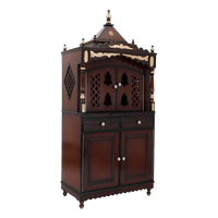Sacred Palace Large Floor Rested Cupboard Pooja Mandir/Wooden temple with doors for home in Brown Gold color 45° side view