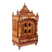 Sacred Space Floor Rested Pooja Mandir/Wooden temple with doors for home in Teak Gold color 45° side view
