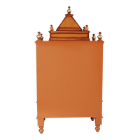 Sacred Space Floor Rested Pooja Mandir/Wooden temple with doors for home in Teak Gold color back view