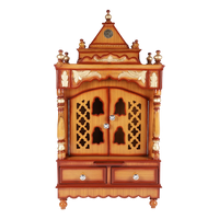Sacred Space Floor Rested Pooja Mandir/Wooden temple with doors for home in Teak Gold color front view