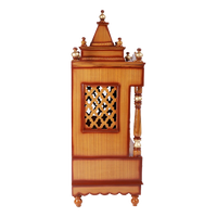 Sacred Space Floor Rested Pooja Mandir/Wooden temple with doors for home in Teak Gold color side view featuring jali design and Pillars