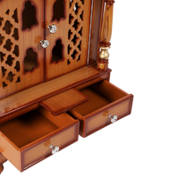 Sacred Space Floor Rested Pooja Mandir/Wooden temple with doors for home in Teak Gold color front view