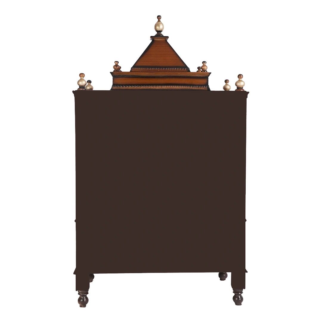 Sacred Space Large Floor Rested Pooja Mandir/Wooden temple for home in Brown Gold color back view