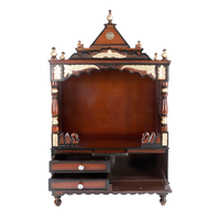 Sacred Space Large Floor Rested Pooja Mandir/Wooden temple for home in Brown Gold color front view open drawers