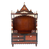 Sacred Space Large Floor Rested Pooja Mandir/Wooden temple for home in Brown Gold color front view