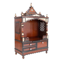 Sacred Space Large Floor Rested Pooja Mandir/Wooden temple for home in Brown Gold color 45° side view