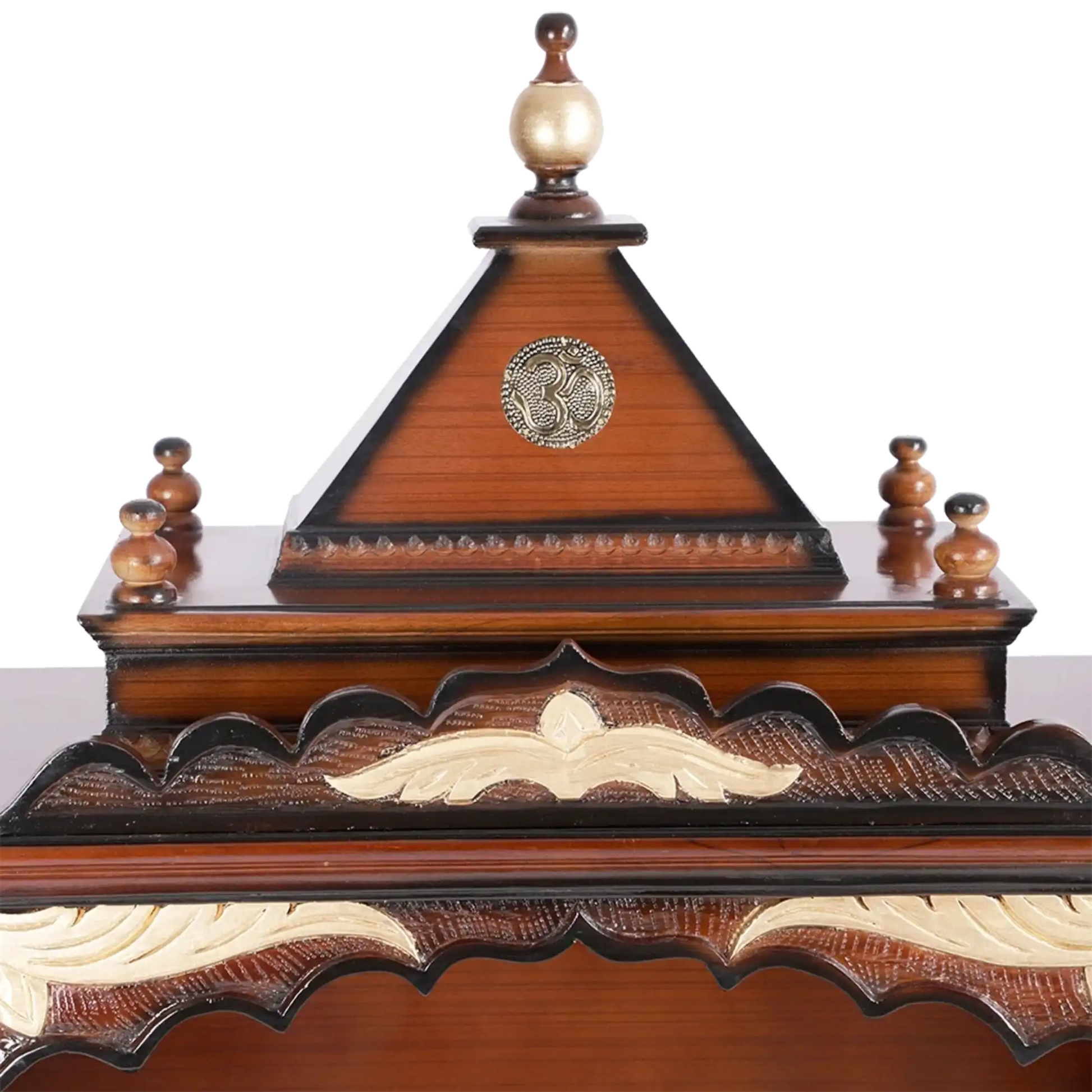 Sacred Space Large Floor Rested Pooja Mandir/Wooden temple for home in Brown Gold color zoom view dome