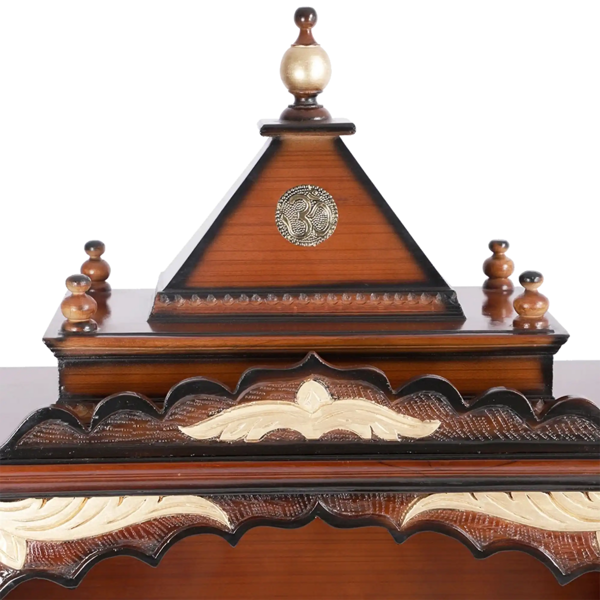 Sacred Space Large Floor Rested Pooja Mandir/Wooden temple for home in Brown Gold color zoom view dome