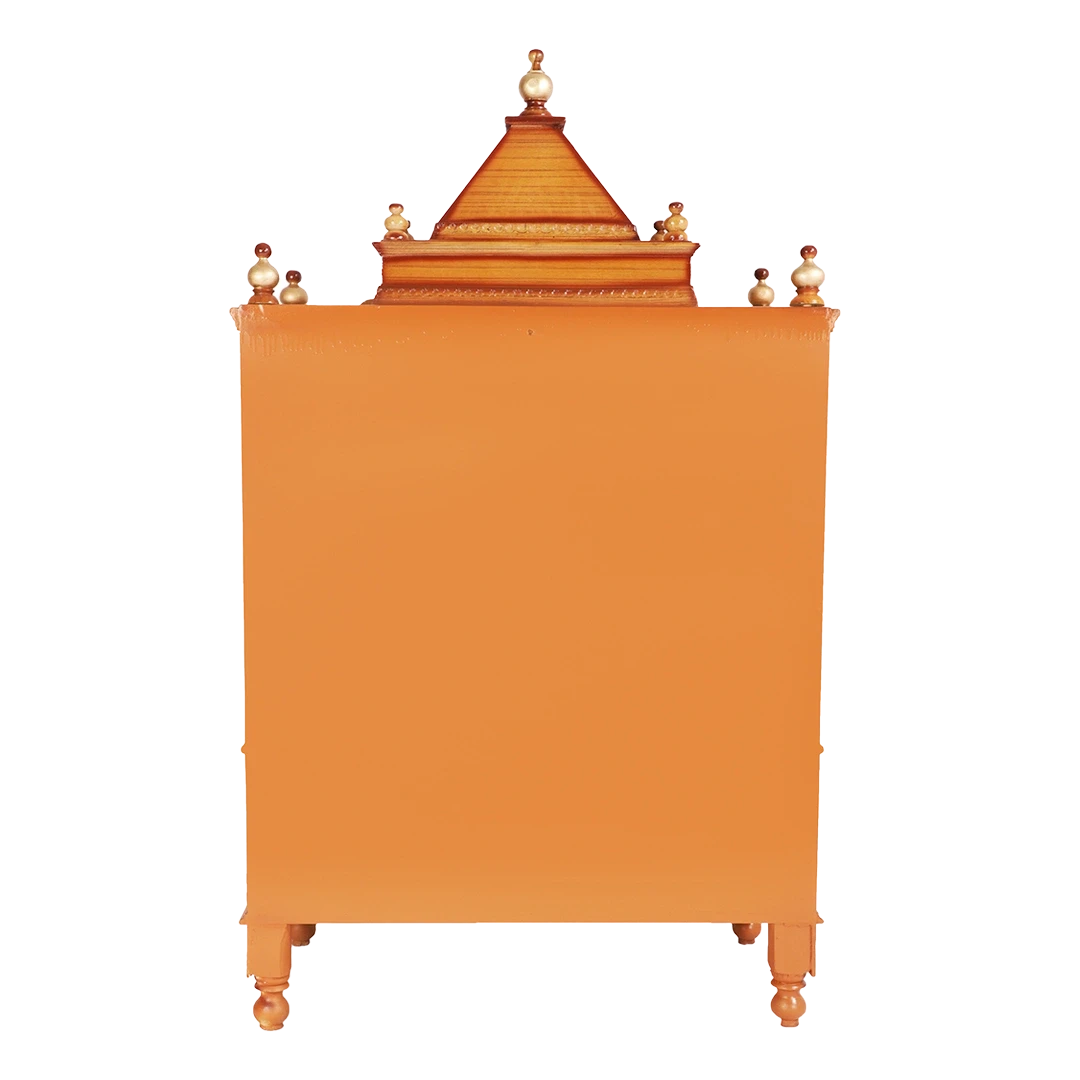 Sacred Space Large Floor Rested Pooja Mandir/Wooden temple for home in Teak Gold color back view