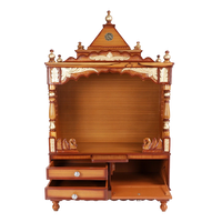 Sacred Space Large Floor Rested Pooja Mandir/Wooden temple for home in Teak Gold color front view open drawers