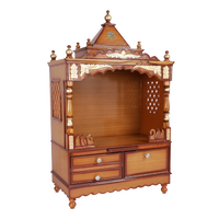 Sacred Space Large Floor Rested Pooja Mandir/Wooden temple for home in Teak Gold color 45° side view