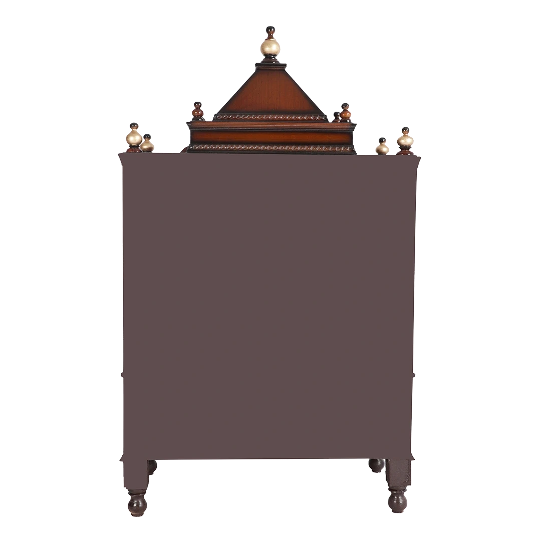 Sacred Space Large Floor Rested Pooja Mandir/Wooden temple with doors for home in Brown Gold color back view