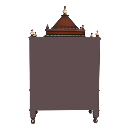 Sacred Space Large Floor Rested Pooja Mandir/Wooden temple with doors for home in Brown Gold color back view