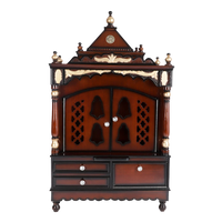Sacred Space Large Floor Rested Pooja Mandir/Wooden temple with doors for home in Brown Gold color front view