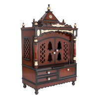 Sacred Space Large Floor Rested Pooja Mandir/Wooden temple with doors for home in Brown Gold color 45° side view
