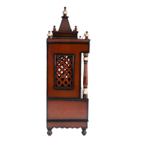 Sacred Space Large Floor Rested Pooja Mandir/Wooden temple with doors for home in Brown Gold color side view featuring jali design and Pillars