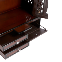Sacred Space Large Floor Rested Pooja Mandir/Wooden temple with doors for home in Brown Gold color zoom view open drawers