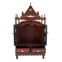 Sacred Space Medium Floor Rested Pooja Mandir/Wooden temple with doors for home in Brown Gold color front view open drawers