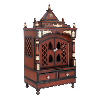 Sacred Space Medium Floor Rested Pooja Mandir/Wooden temple with doors for home in Brown Gold color 45° side view