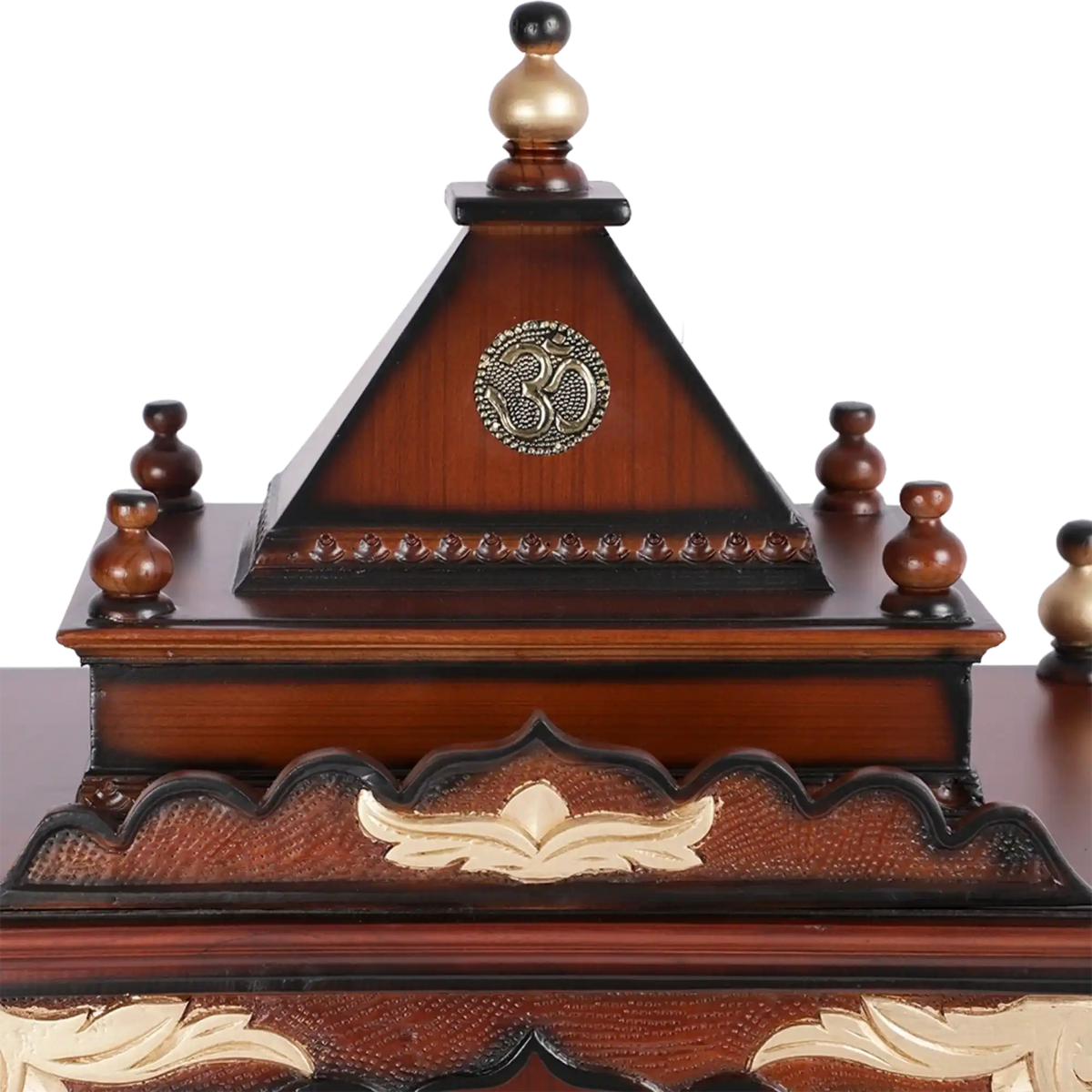 Sacred Space Medium Floor Rested Pooja Mandir/Wooden temple with doors for home in Brown Gold color zoom view dome