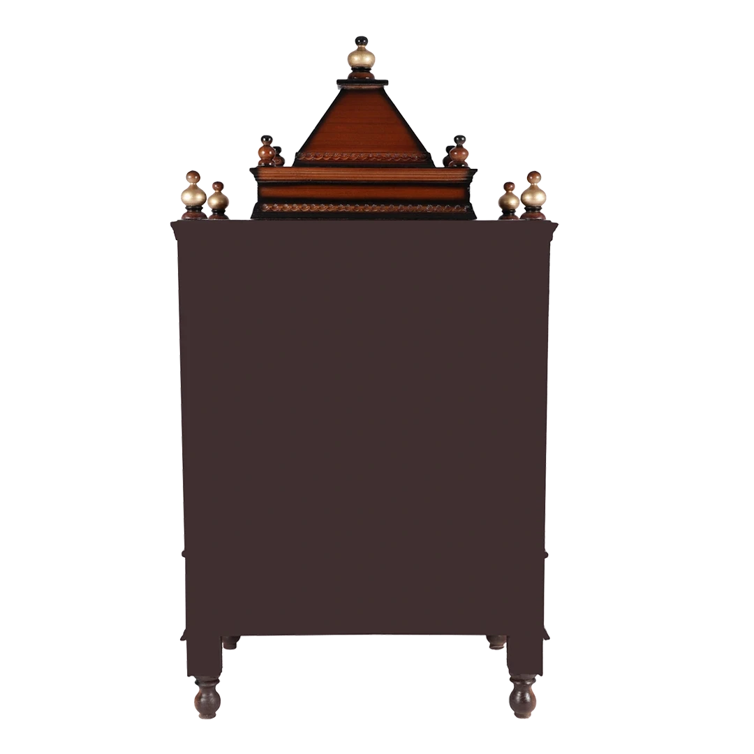 Sacred Space Medium Floor Rested Pooja Mandir/Wooden temple for home in Brown Gold color back view