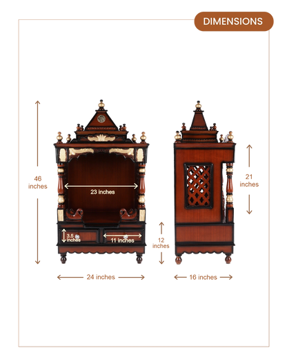 Sacred Space Medium Floor Rested Pooja Mandir without Door (Brown Gold)