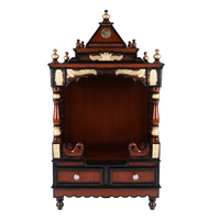 Sacred Space Medium Floor Rested Pooja Mandir/Wooden temple for home in Brown Gold color front view