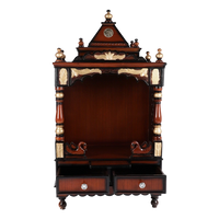 Sacred Space Medium Floor Rested Pooja Mandir/Wooden temple for home in Brown Gold color front view open drawers