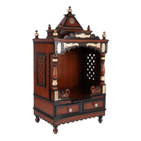 Sacred Space Medium Floor Rested Pooja Mandir/Wooden temple for home in Brown Gold color 45° side view