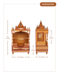 Sacred Space Medium Floor Rested Pooja Mandir without Door (Teak Gold)
