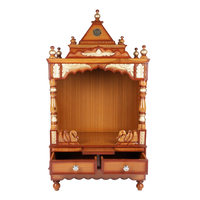 Sacred Space Medium Floor Rested Pooja Mandir/Wooden temple for home in Teak Gold color front view open drawers