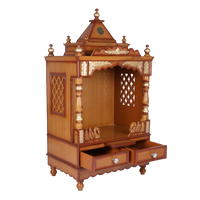 Sacred Space Medium Floor Rested Pooja Mandir/Wooden temple for home in Teak Gold color45° side view open drawers