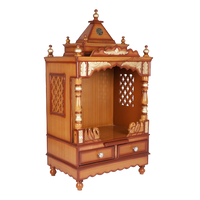 Sacred Space Medium Floor Rested Pooja Mandir/Wooden temple for home in Teak Gold color 45° side view