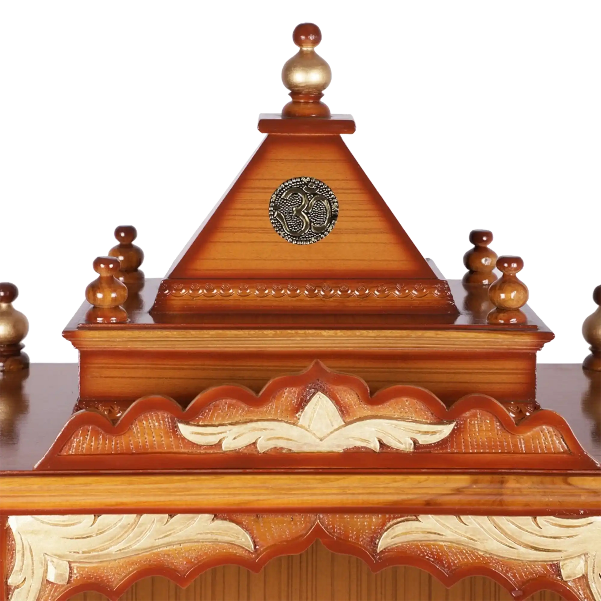 Sacred Space Medium Floor Rested Pooja Mandir/Wooden temple for home in Teak Gold color zoom view dome