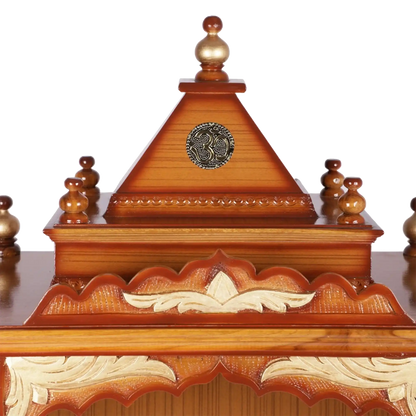 Sacred Space Medium Floor Rested Pooja Mandir/Wooden temple for home in Teak Gold color zoom view dome