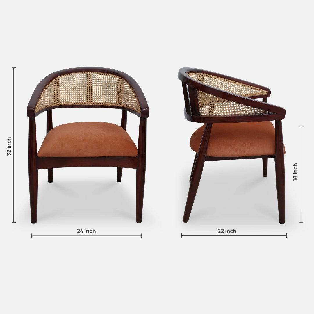 Sahaj Teak Wood Arm Chair (Brown Orange) dimensions view 