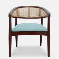 Sahaj Teak Wood Arm Chair (Brown blue) front view 