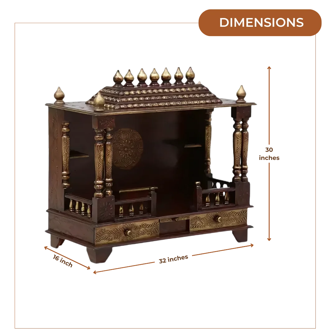 Samrudhi Sheesham Wood Mandir (Brown) Dimensions